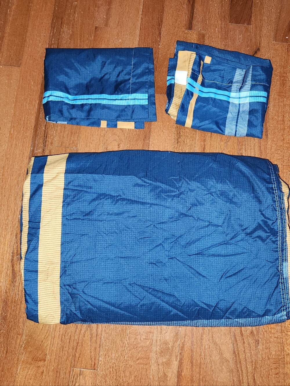 Blue Striped Bedding Set with Gold Accent